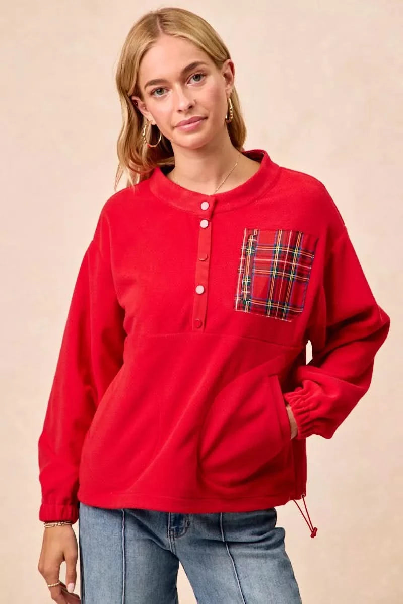 BiBi Christmas Theme Fleece Buttoned Top with Pockets in - photo