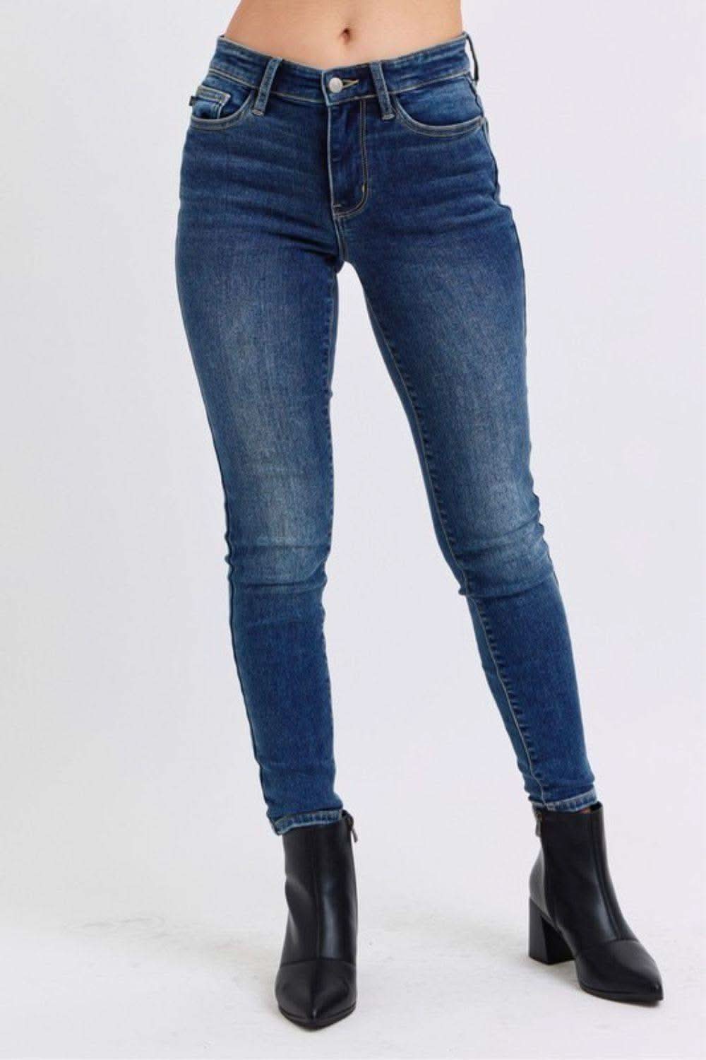 Judy Blue Full Size Run Mid-Rise Waist Skinny Jeans with Thermal Lining in Dark - Jeans photo