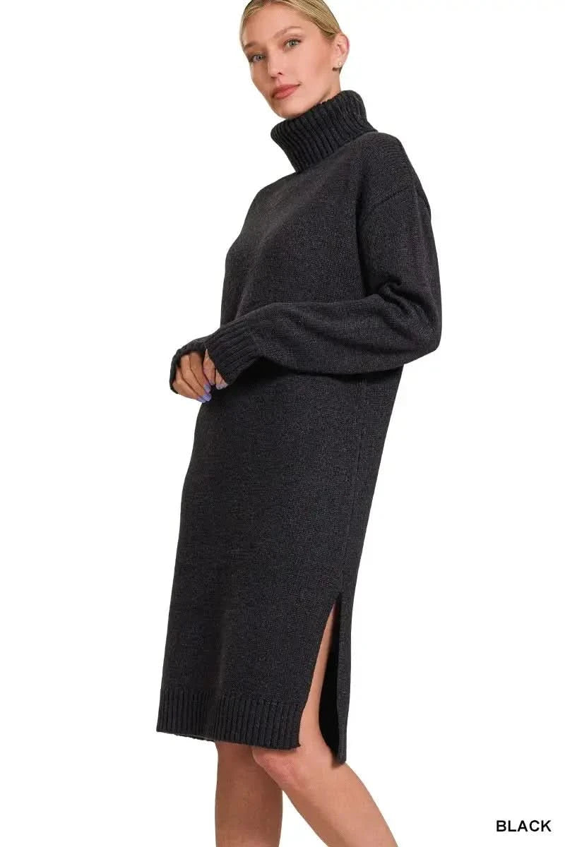 Zenana Turtle Neck Long Sleeve Midi Sweater Dress - SwagglyLife Home & Fashion