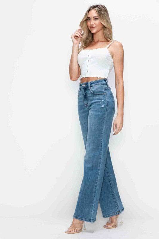 bytos Full Size High Rise Wide Leg Jeans with Pockets in - jeans photo