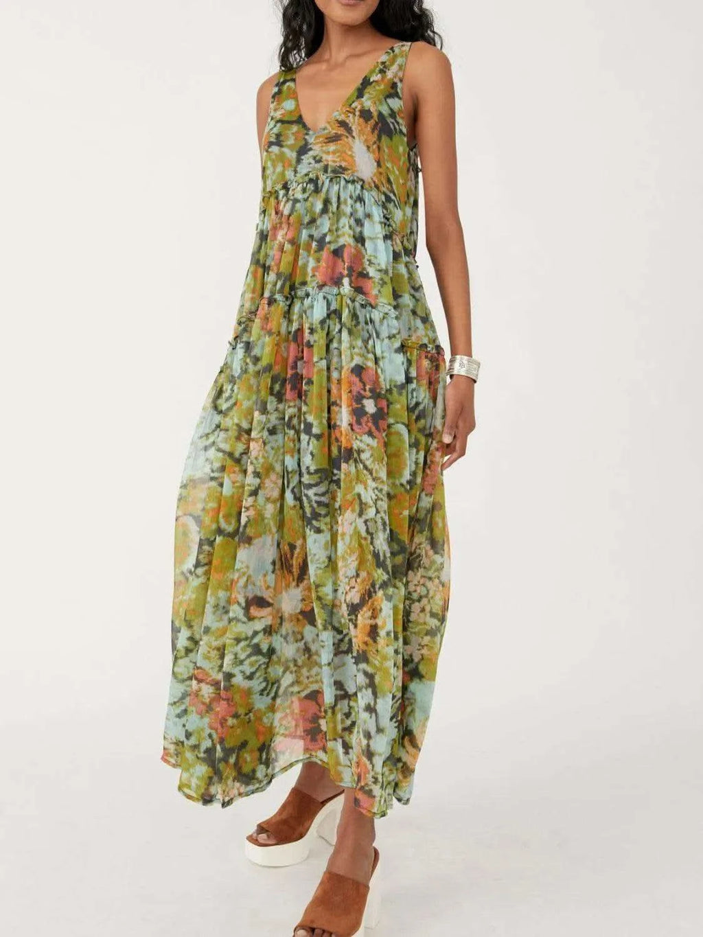 Printed V-Neck Sleeveless Dress - SwagglyLife Home & Fashion