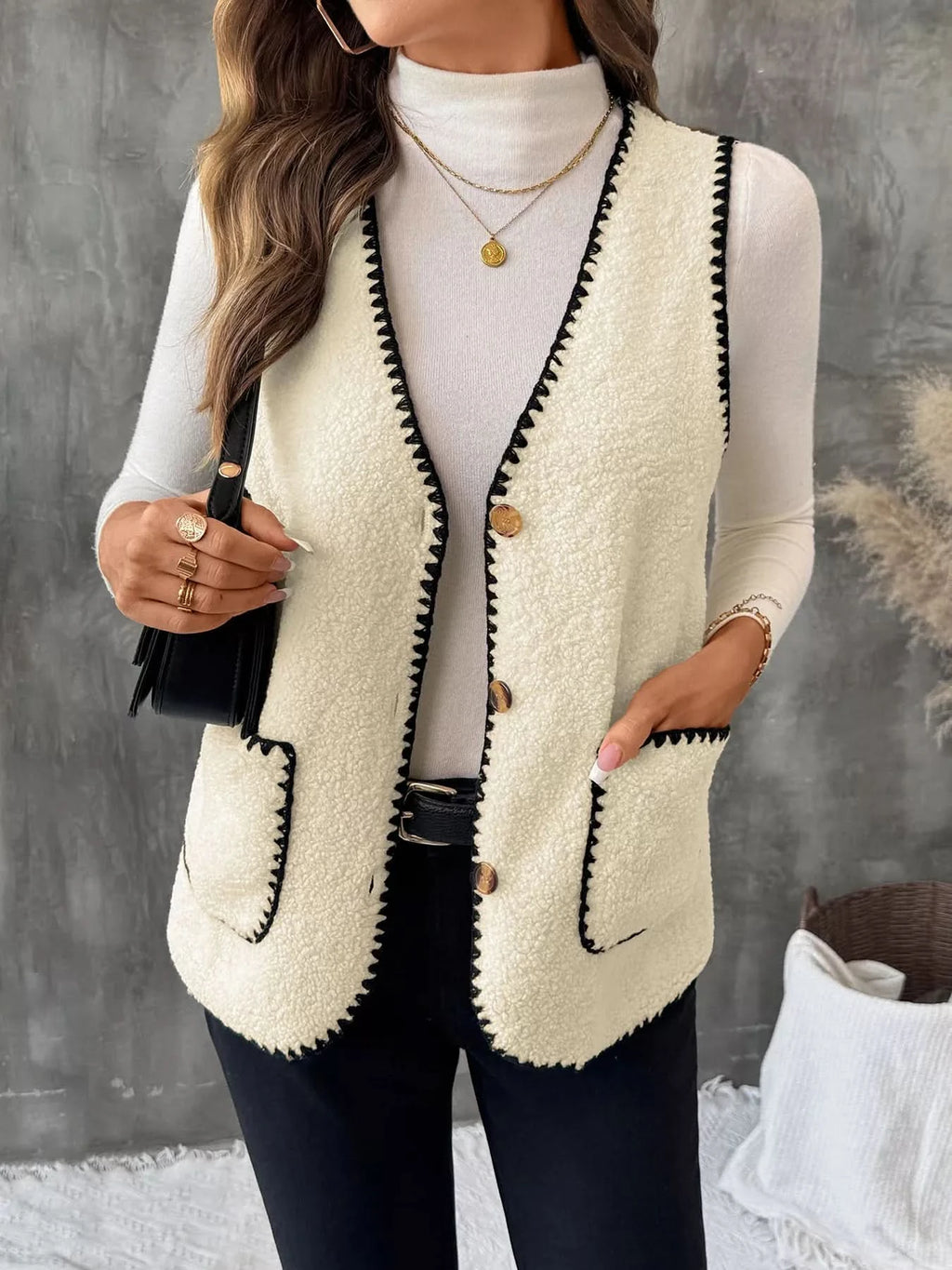 V-Neck Button Up Vest Coat in - photo