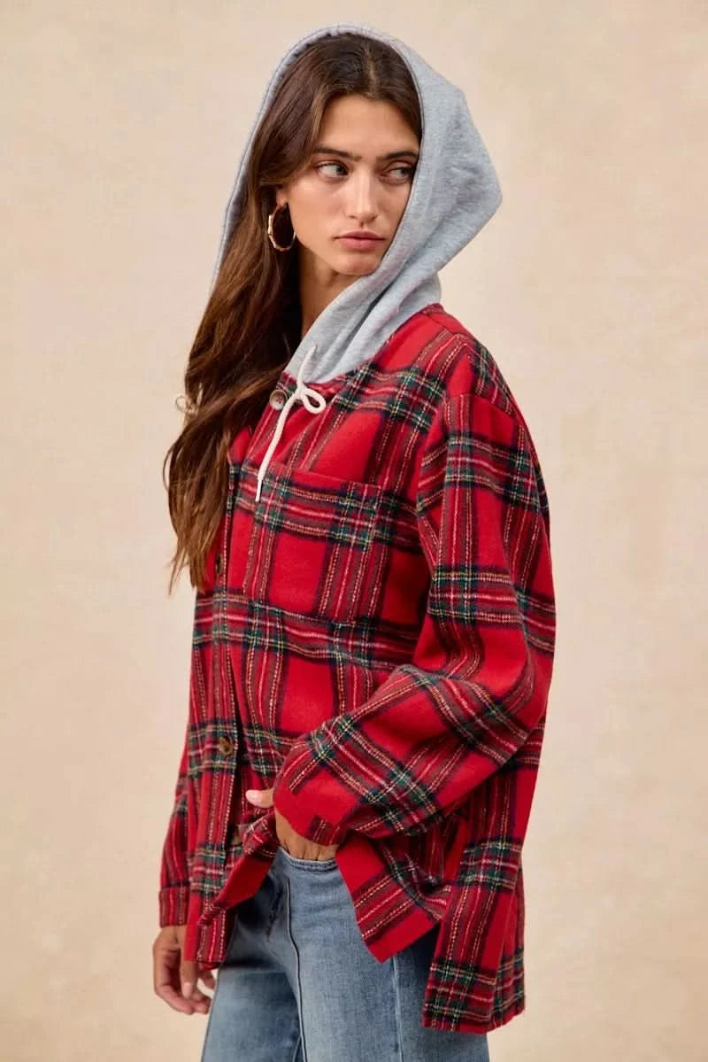 BiBi Brushed Plaid Hooded Jacket in - photo
