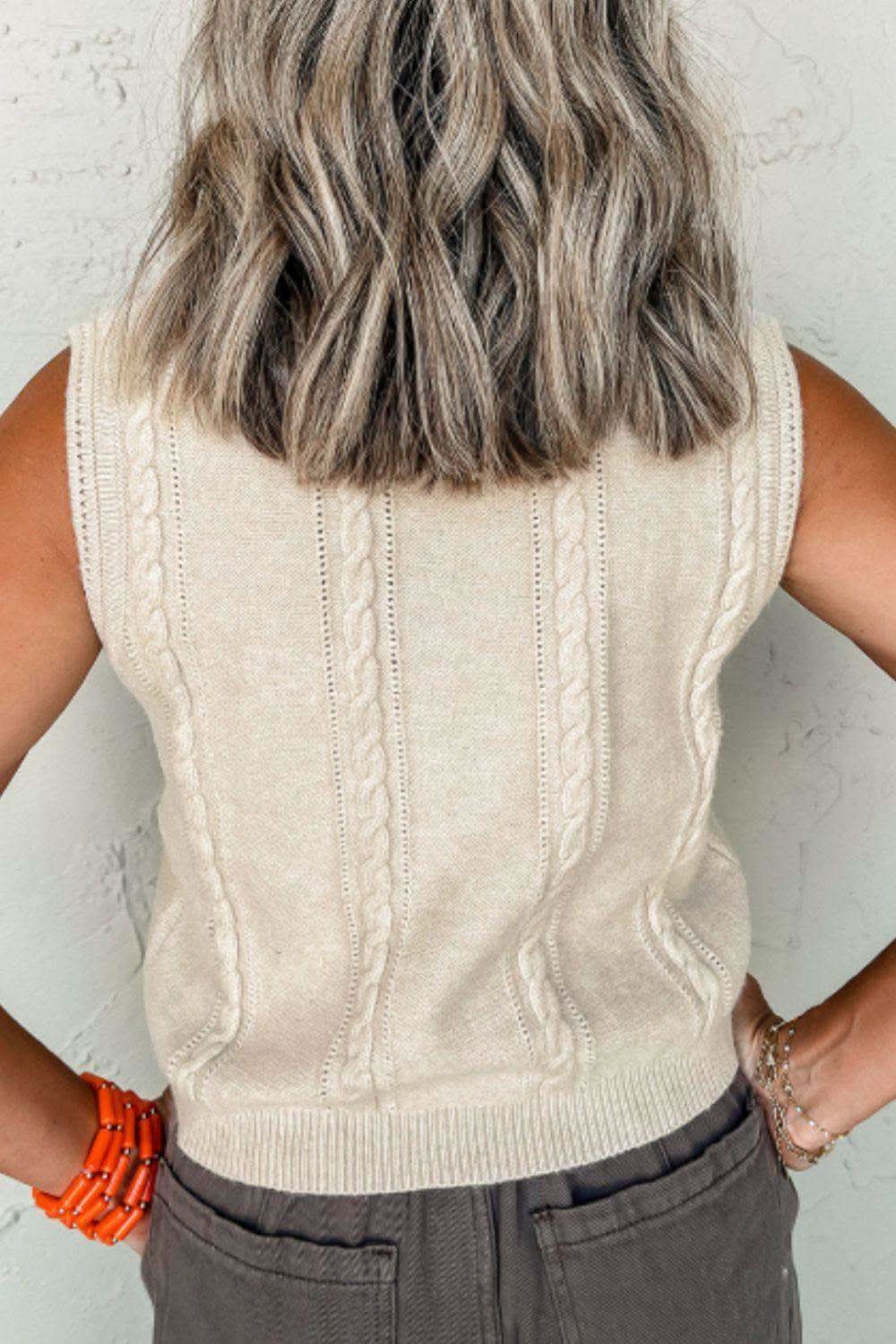 Embroidered Cable-Knit Round Neck Sweater Vest in - Sweaters photo