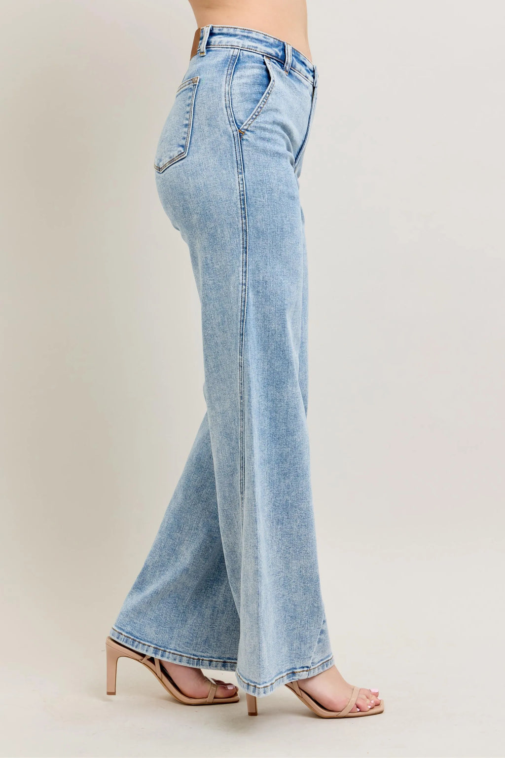 Judy Blue Full Size High Waist Wide Leg Jeans with Skewed Inseam Plus Size - SwagglyLife Home & Fashion