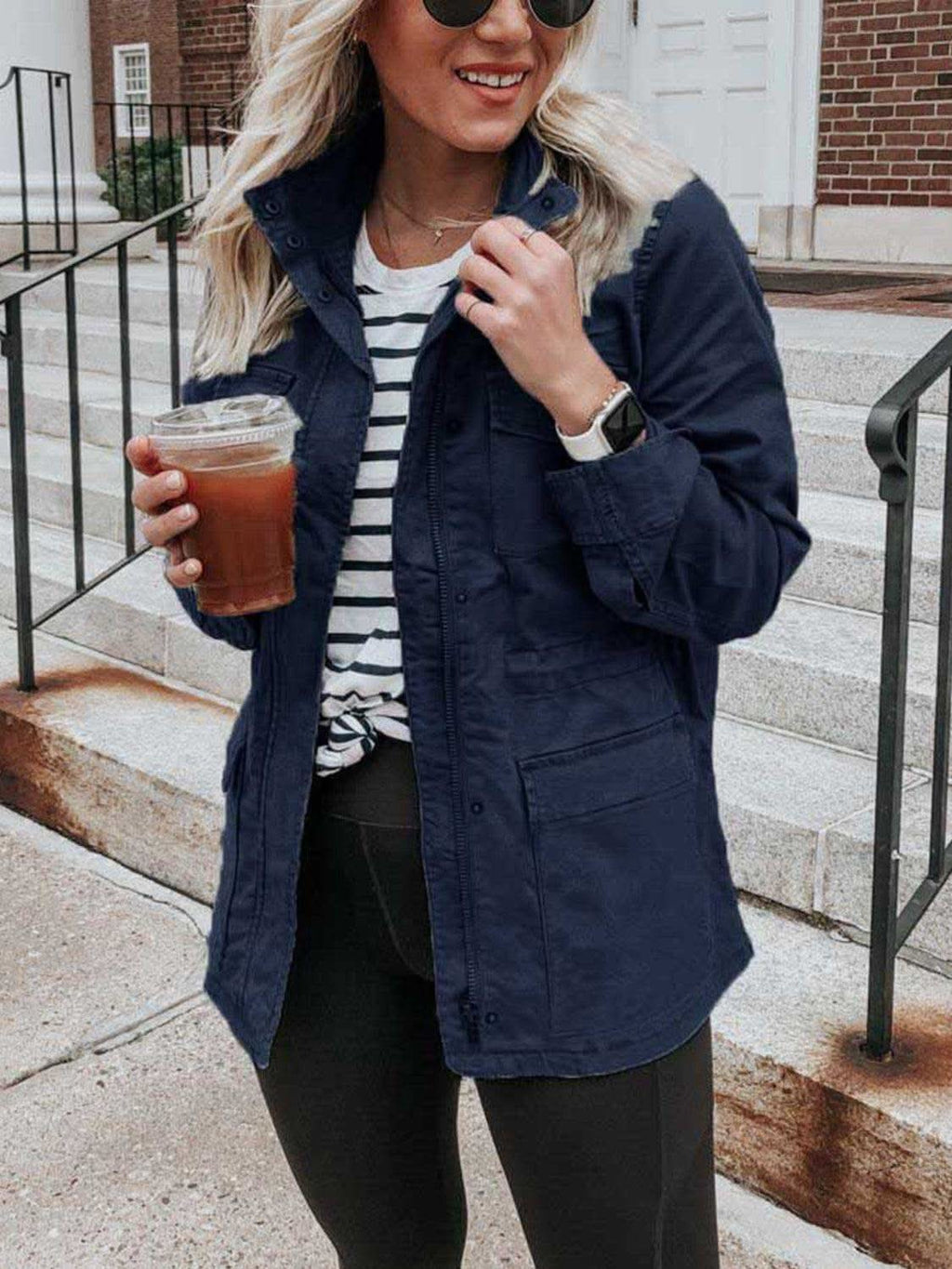 Pocketed Long Sleeve Zip Up Jacket in - Jackets photo