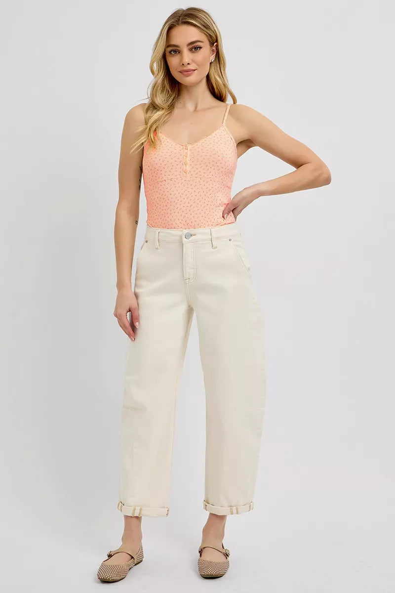 RISEN High Rise Relaxed Barrel Cuffed Jeans - SwagglyLife Home & Fashion