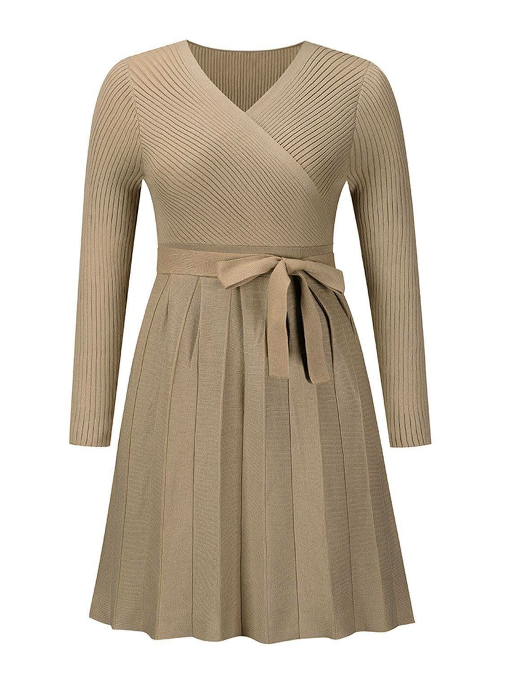 Surplice Neck Tie Front Pleated Sweater Dress in - photo