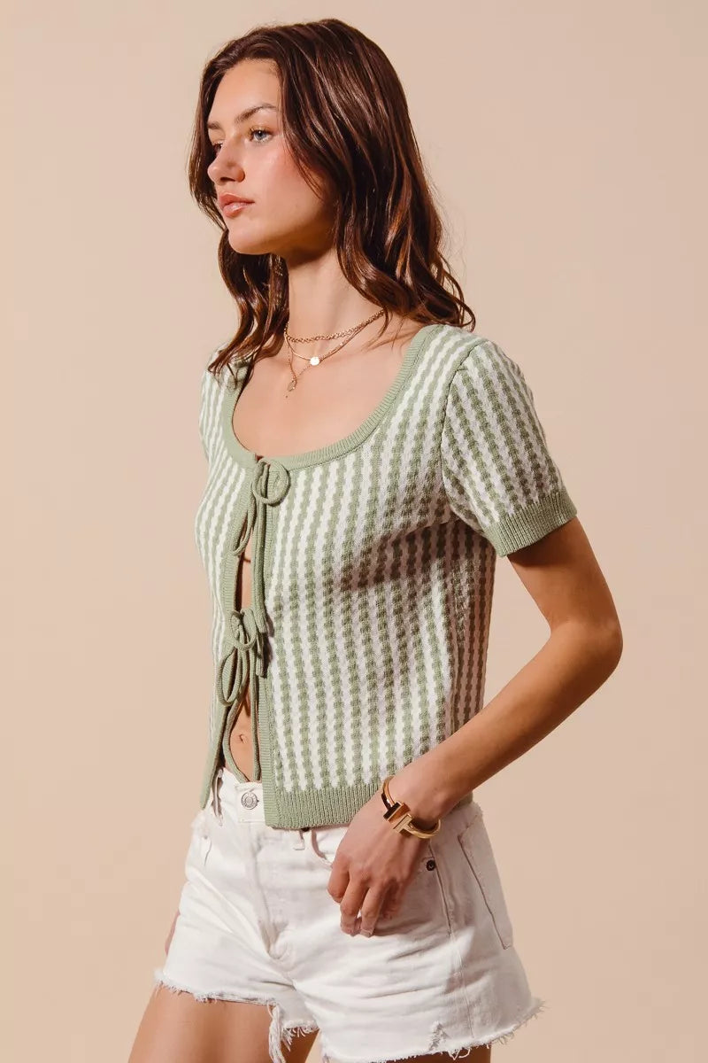 SO ME Tie Front Textured Vertical Stripe Knit Cardigan in - photo
