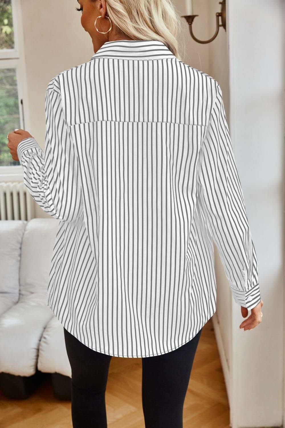 Striped Button Up Long Sleeve Shirt - SwagglyLife Home & Fashion