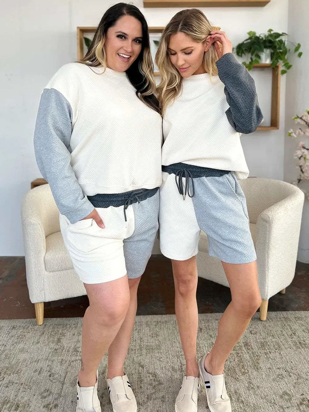 Double Take Full Size Contrast Drop Shoulder Top and Shorts Set in - photo