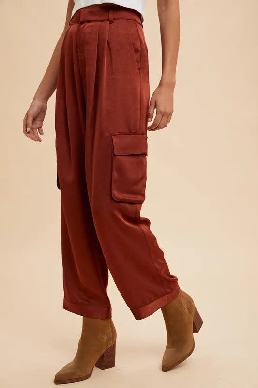 Annie Wear Wide Leg Cargo Satin Pants in - photo