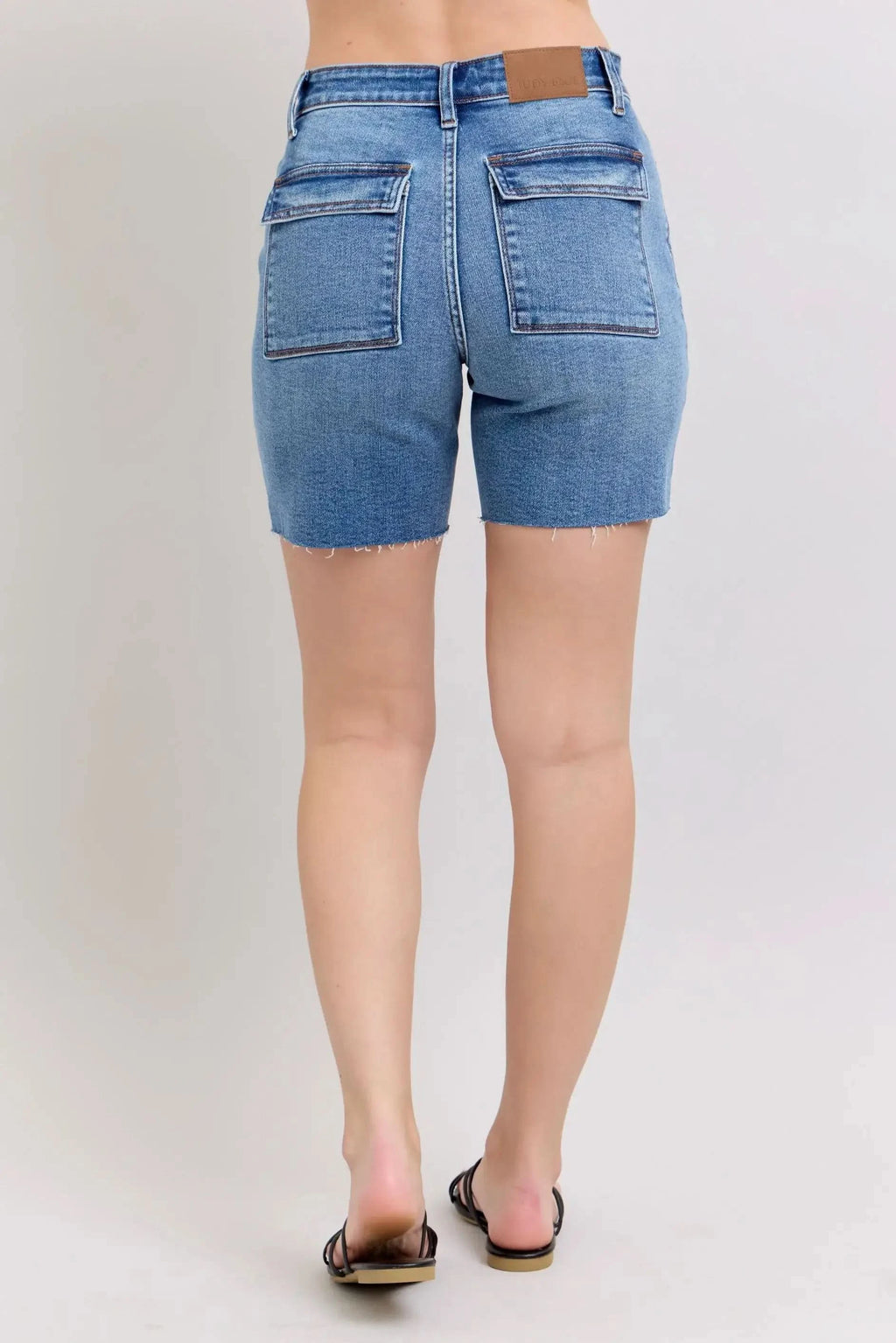 Judy Blue Full Size Mid Rise Bermudas Denim Shorts W/ Back Flap Pockets Plus Size in - photo