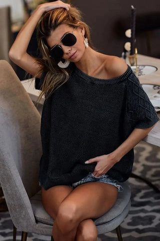 BiBi Mineral Washed Pull Over with Twist Knitted - SwagglyLife Home & Fashion BiBi Mineral Washed Pull Over with Twist Knitted - SwagglyLife Home & Fashion