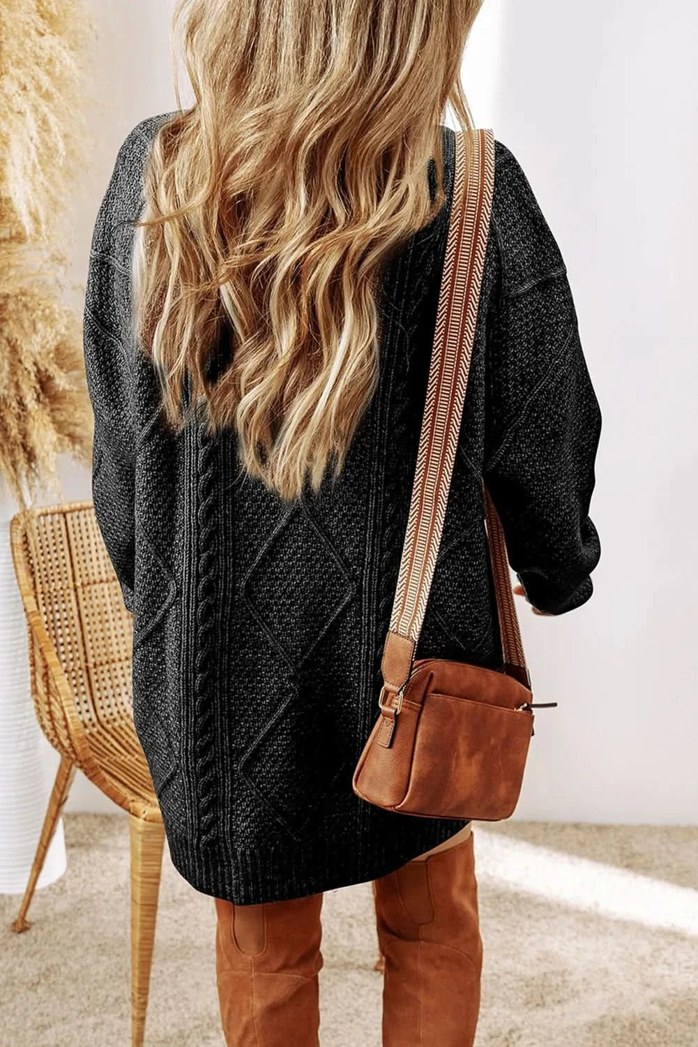 Cable-Knit Round Neck Sweater Dress in - photo
