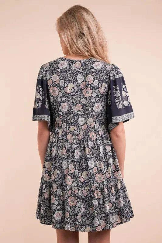 VERY J Shirring Detail Printed Woven Mini Dress in - Dresses photo