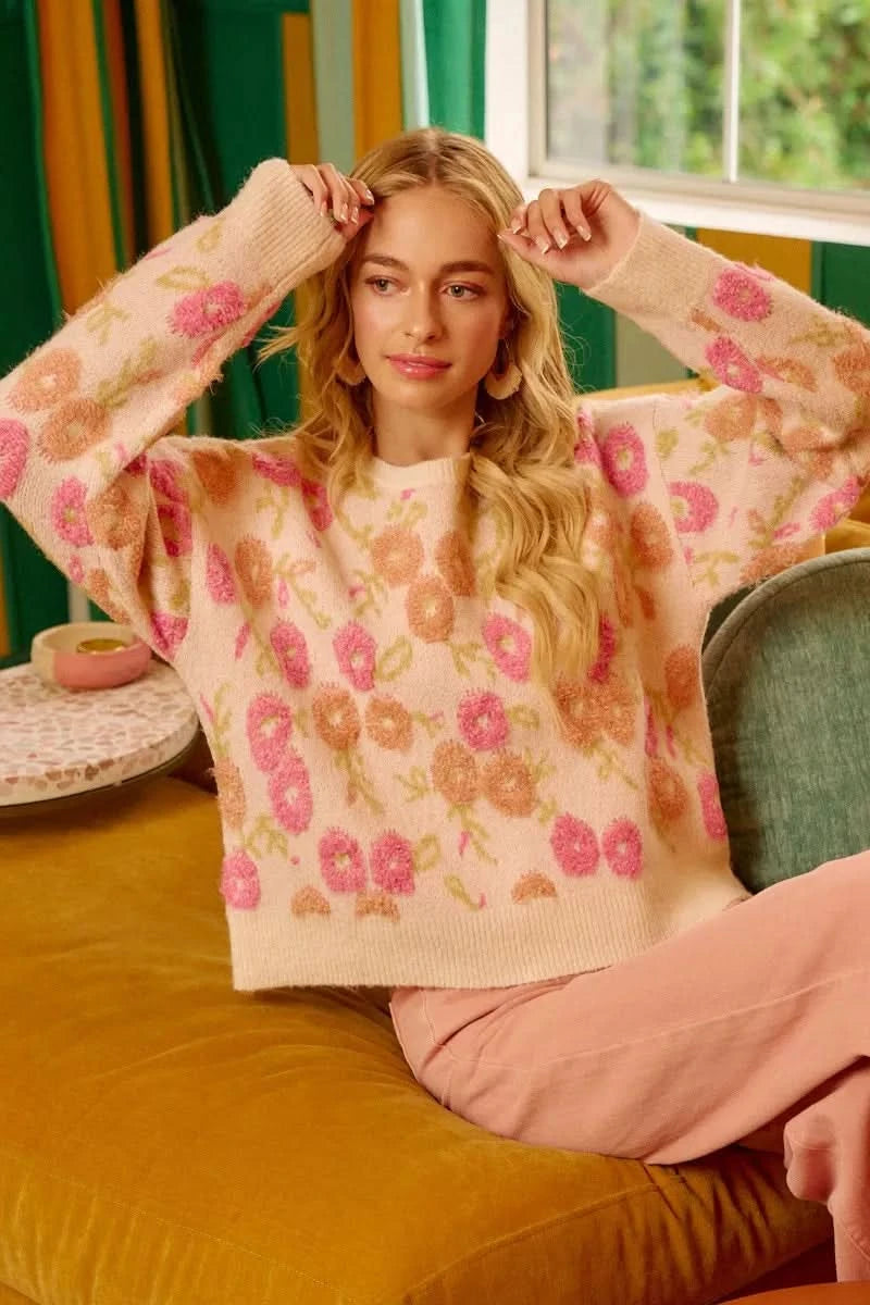 BiBi Towel Texture Floral Pattern Sweater in - photo