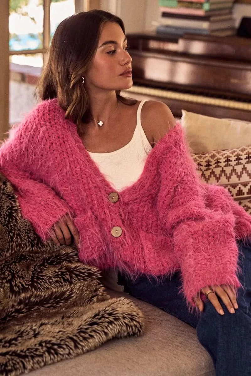 SO ME Soft Touch Hairy Loose Fit Cozy Sweater Cardigan in - photo