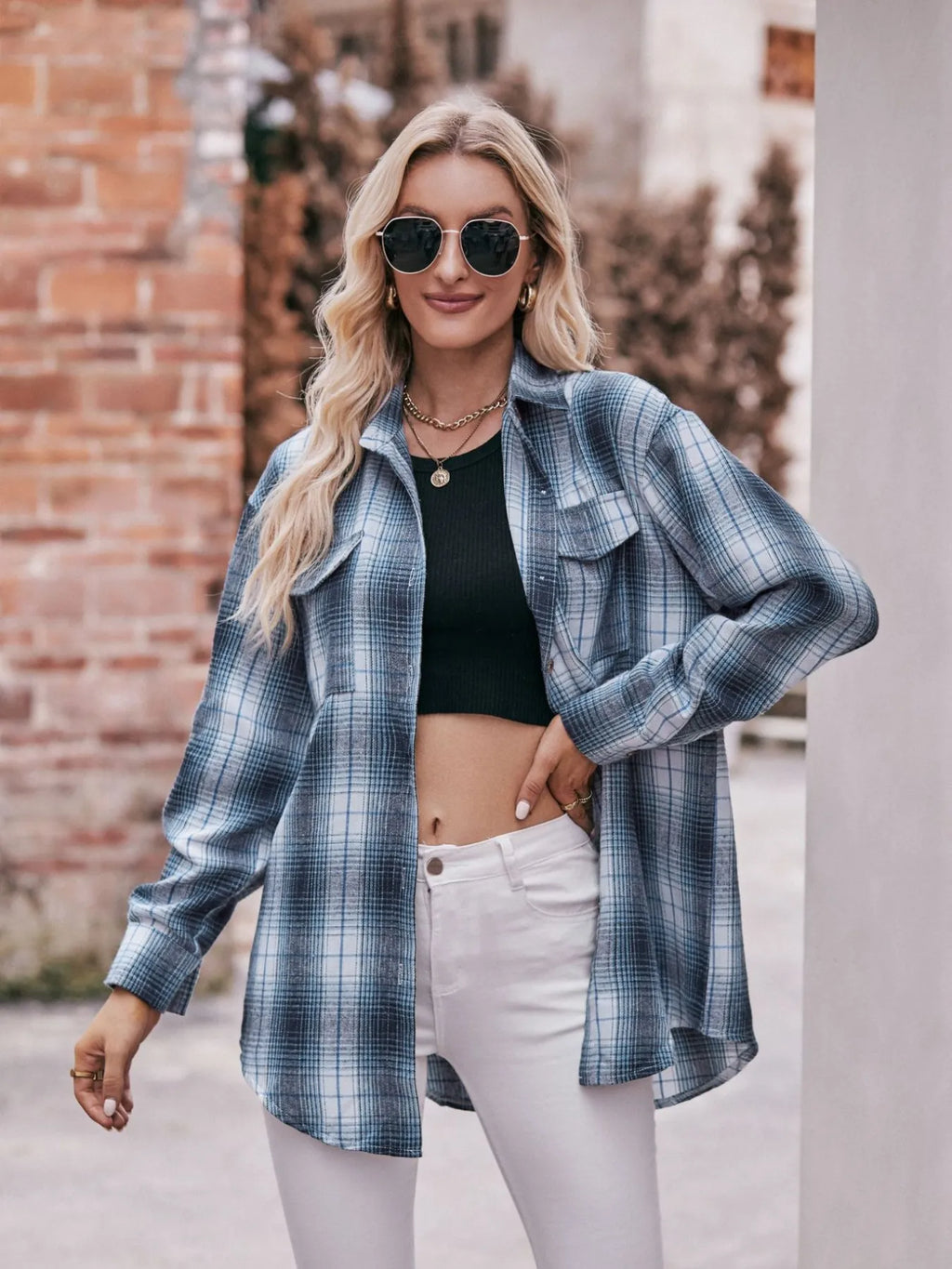 Plaid Button-Down Long Sleeve Shirt in - photo