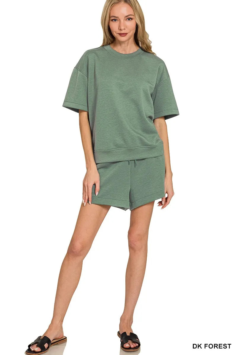 Zenana Scuba Short Sleeve Top & Shorts Set in - photo