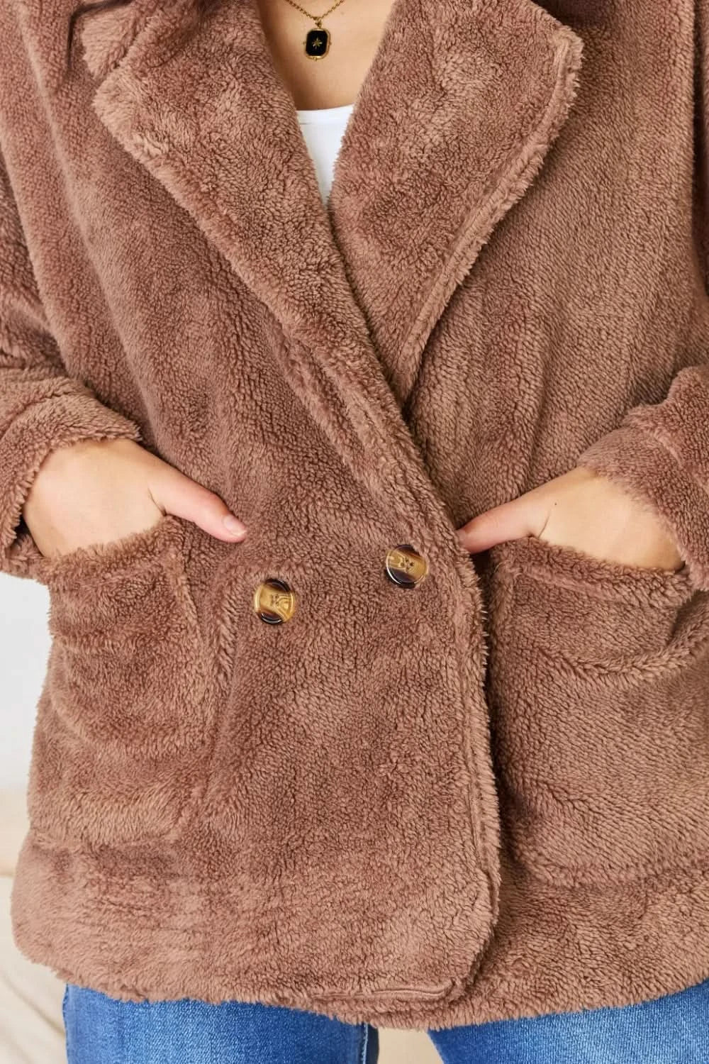 Culture Code Double Breasted Fuzzy Coat in - photo