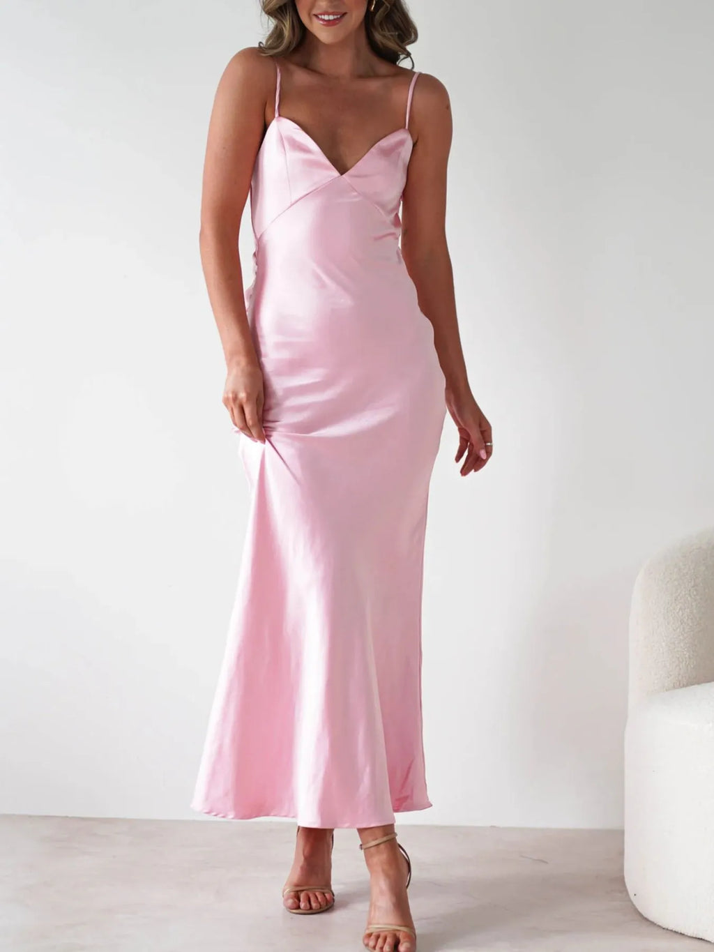 Satin Backless Cami Dress in - photo