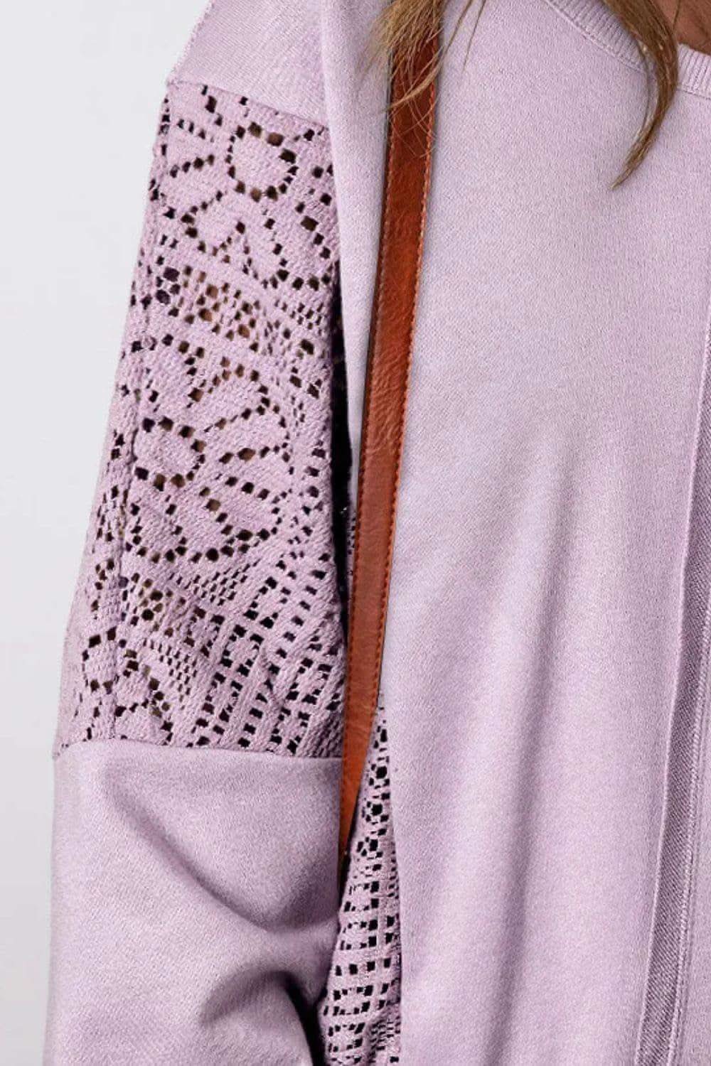 Openwork Round Neck Long Sleeve Sweatshirt in - photo
