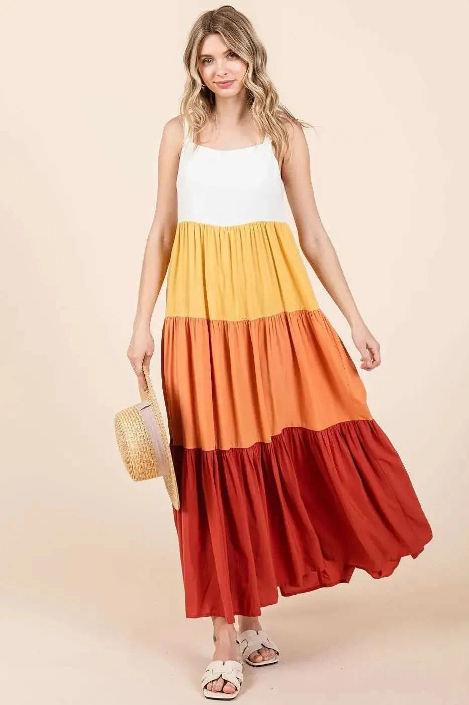 Mittoshop Color Block Tiered Pull-On Maxi Dress in - photo