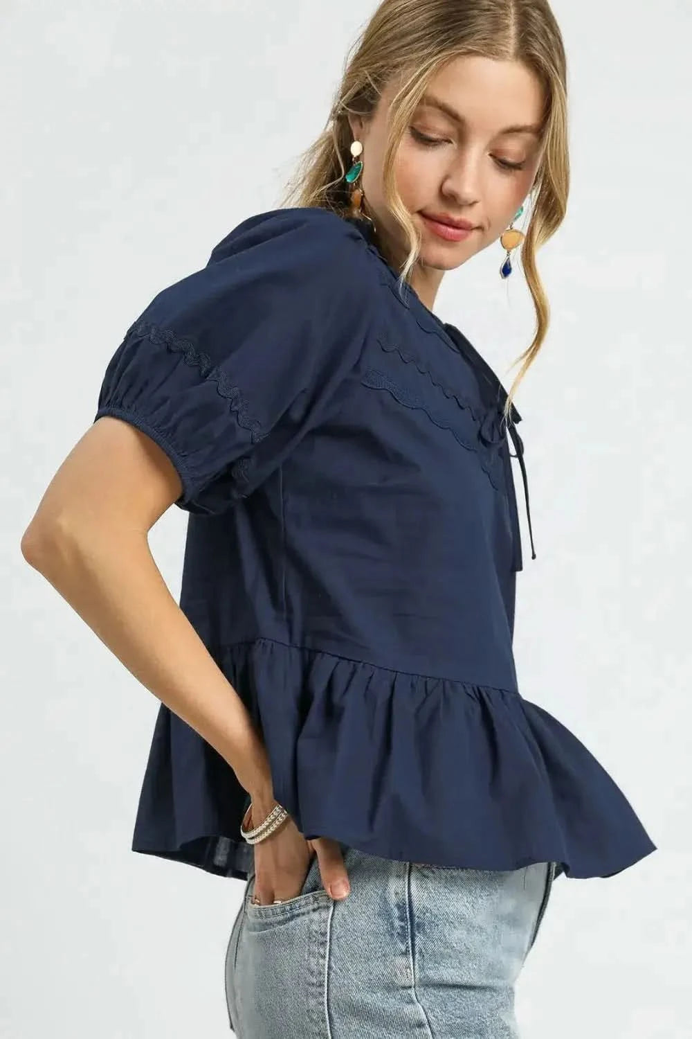 Umgee Tie Front Puff Sleeve Blouse in - photo