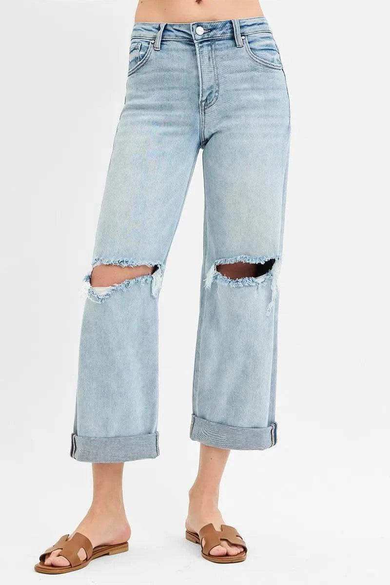 RISEN Full Size Mid Rise Fit Boyfriend Jeans with Cuff Plus Size in - photo