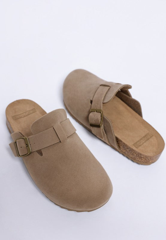 Ratiha Buckle Accent Slip-On Footbed Mules in Taupe - photo