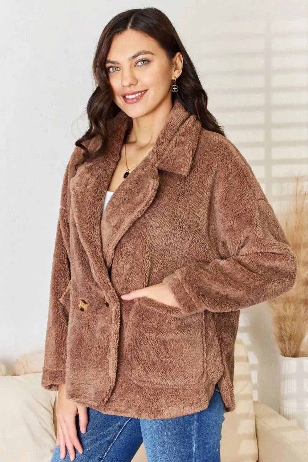 Culture Code Double Breasted Fuzzy Coat in - photo