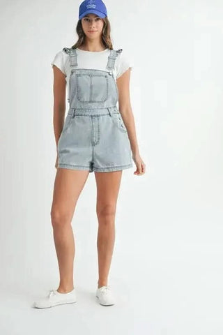 MABLE Square Neck Ruffle Shoulder Denim Overall Romper - SwagglyLife Home & Fashion MABLE Square Neck Ruffle Shoulder Denim Overall Romper - SwagglyLife Home & Fashion