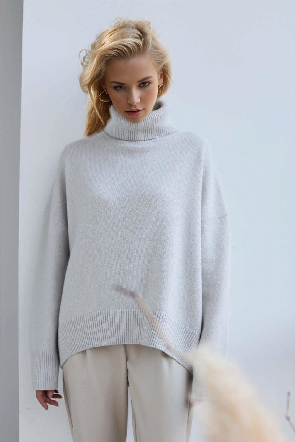 Basic Bae Turtleneck Dropped Shoulder Long Sleeve Sweater in - sweater photo