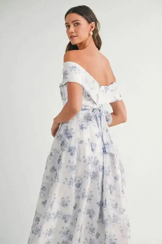 MABLE Floral Printed Off Shoulder Maxi Dress in - photo