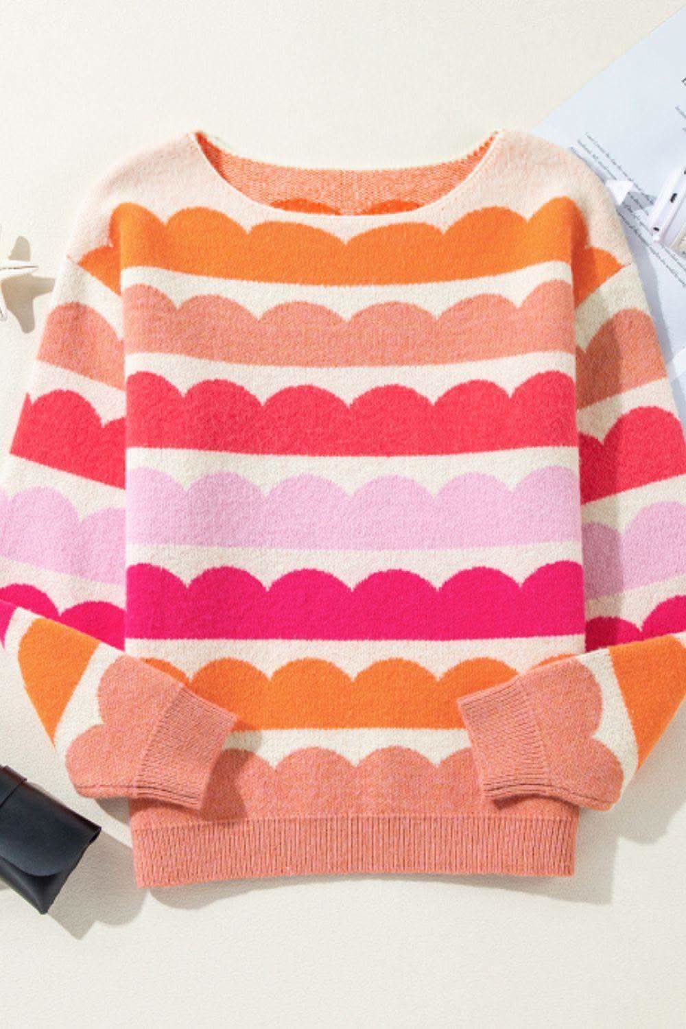 Contrast Boat Neck Long Sleeve Sweater in - Sweaters photo