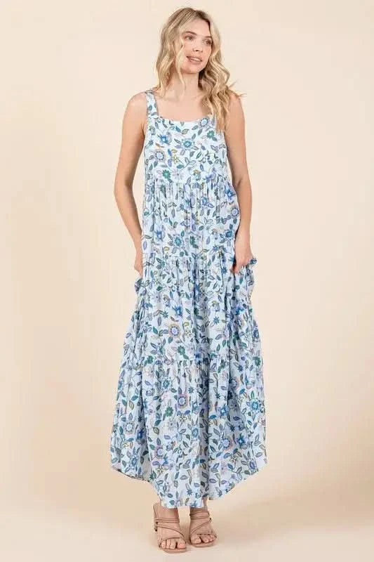Mittoshop Flower Print Tiered Sleeveless Empire Maxi Dress in - photo