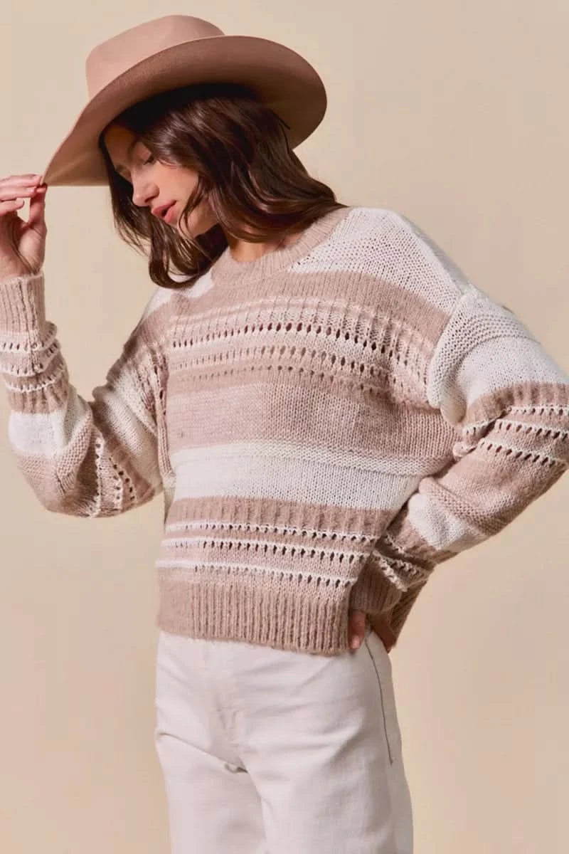 SO ME Variegated Stripe Textured Loose Fit Sweater in - photo