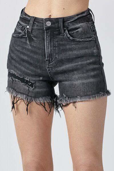 RISEN Raw Hem Denim Shorts with Pockets - SwagglyLife Home & Fashion
