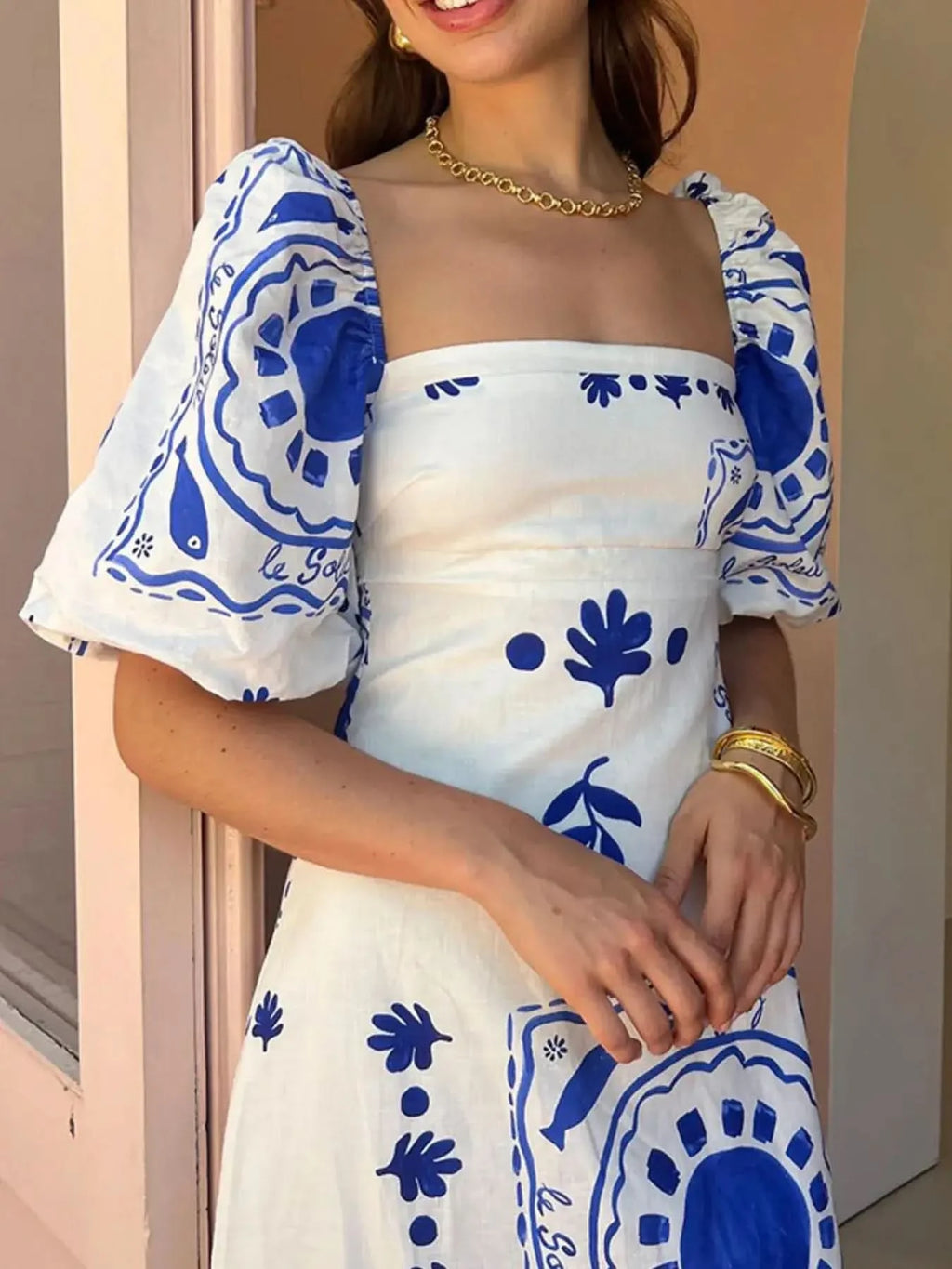 Floral Square Neck Puff Sleeve Maxi Dress with Ruffle Hem in - photo