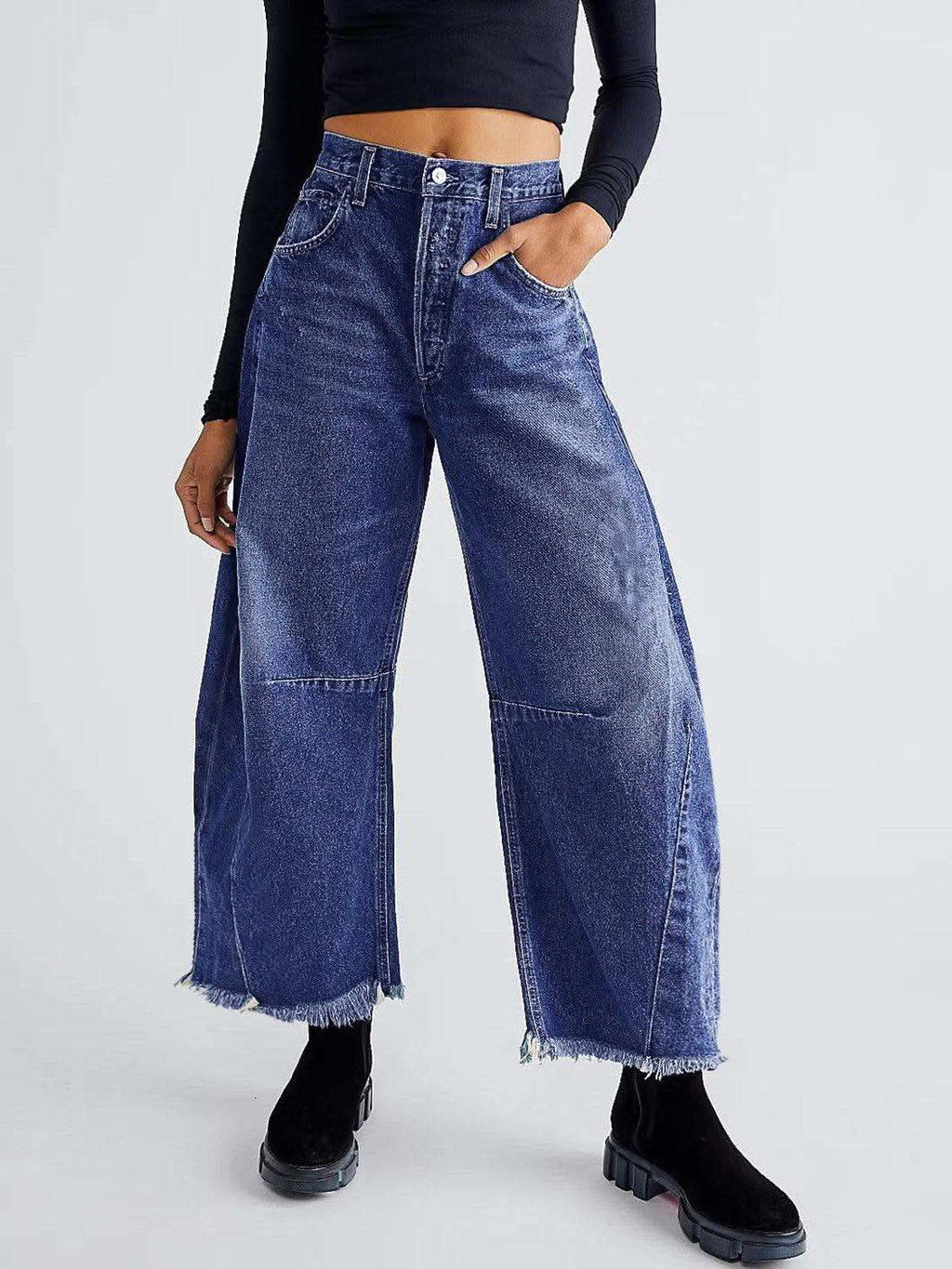 Raw Hem Wide Leg Jeans with Pockets - SwagglyLife Home & Fashion