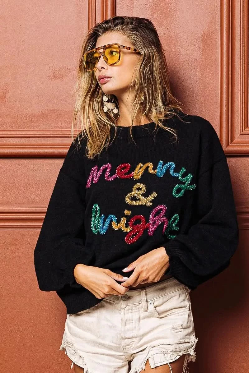 BiBi Tinsel Lettering Christmas Sweater in - photo