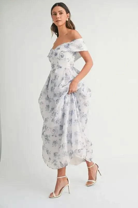 MABLE Floral Printed Off Shoulder Maxi Dress in - photo