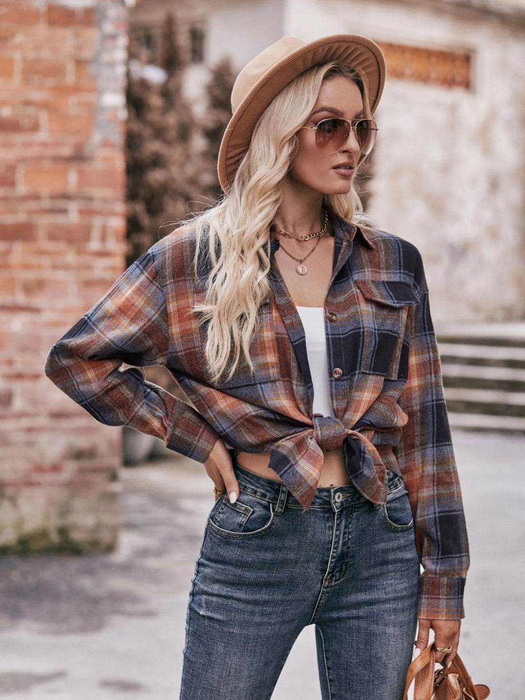 Plaid Button-Down Long Sleeve Shirt in - photo