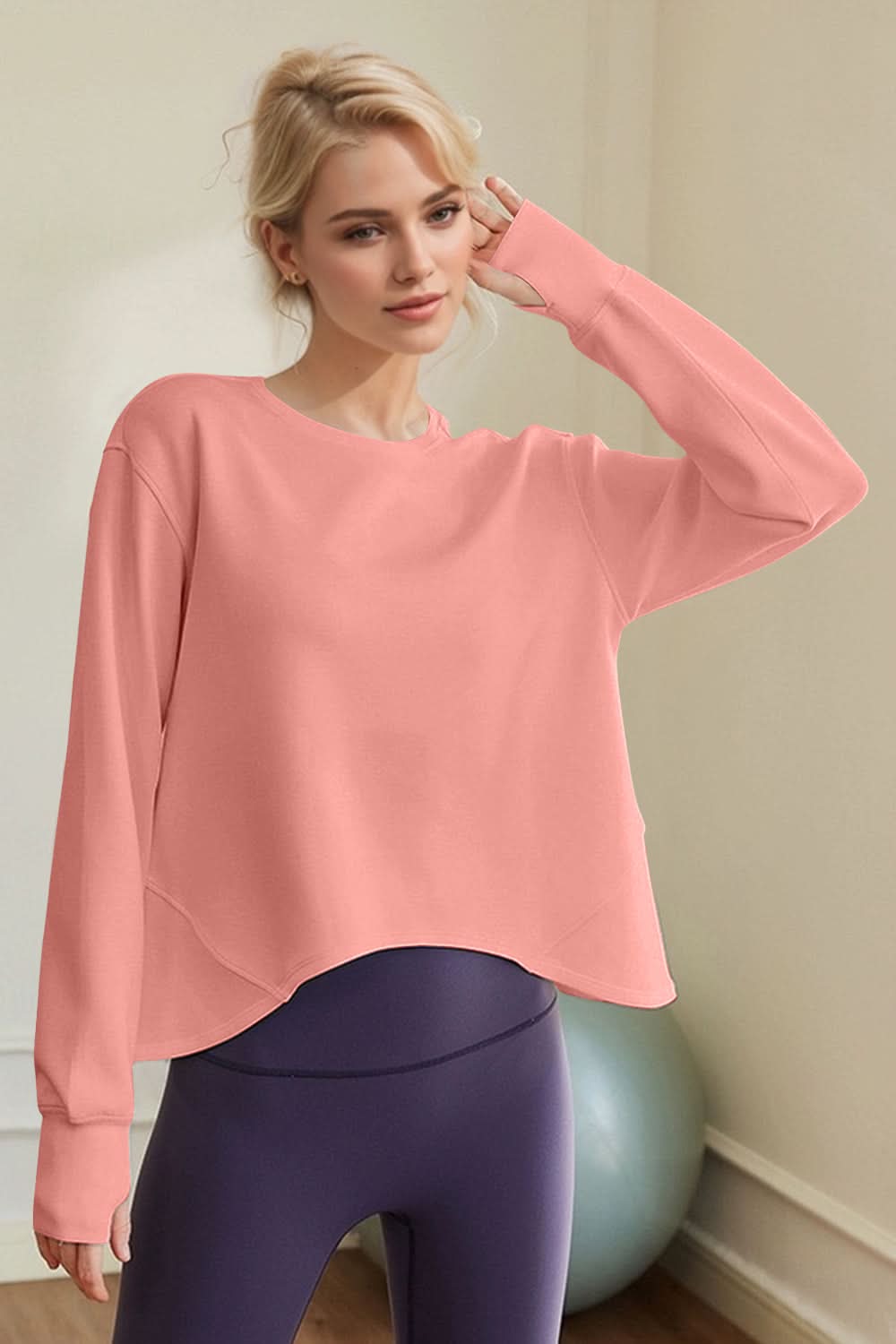 Basic Bae Air Scuba Round Neck Long Sleeve Sweatshirt in Sherbet - Tops photo