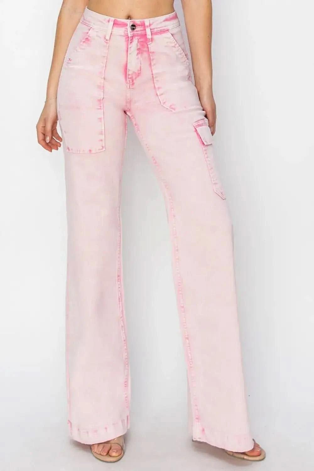 RISEN Full Size High Rise Cargo Pocket Jeans in Acid Pink - photo