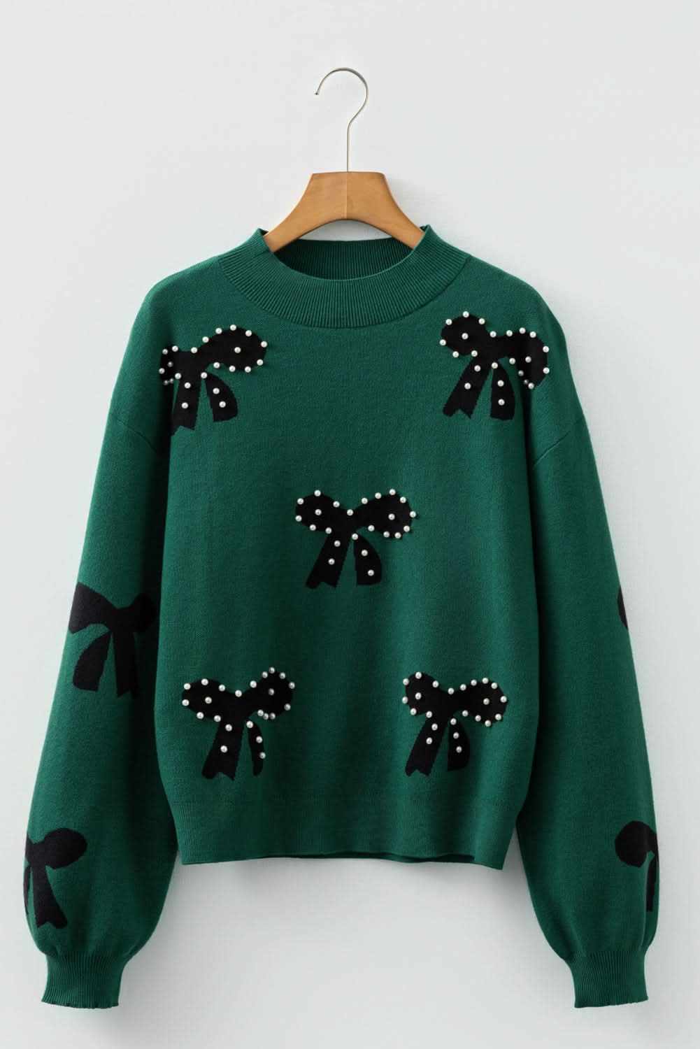 Eleanor Bow Pattern Loose Sweater in Green - Sweaters photo