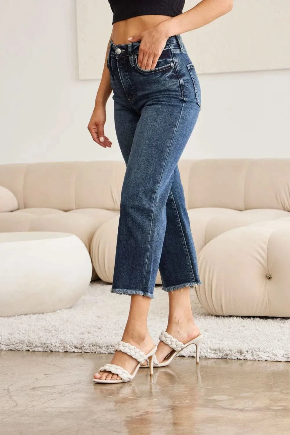 RFM Full Size Tummy Control High Waist Raw Hem Jeans in - photo