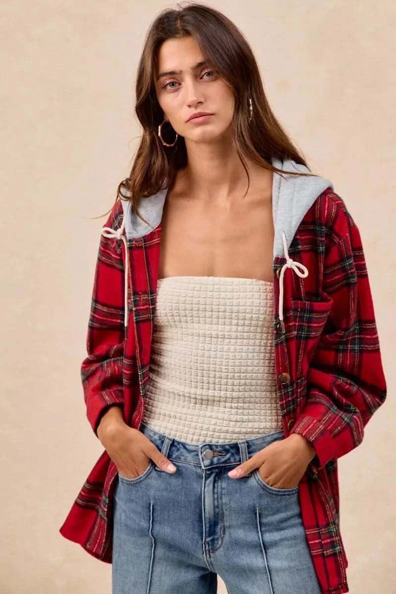 BiBi Brushed Plaid Hooded Jacket in - photo