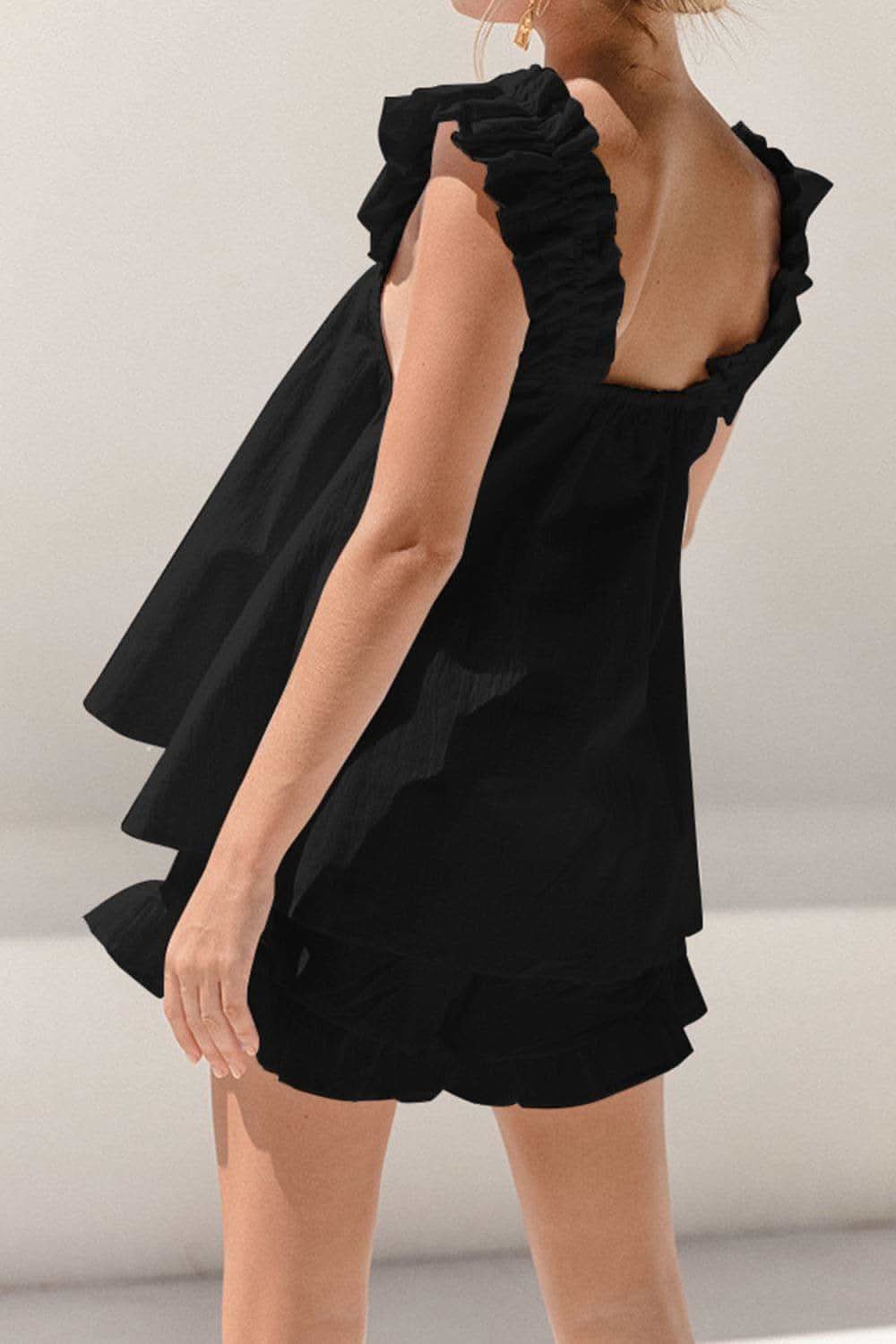 Ellie Ruffled Square Neck Top and Shorts Set - SwagglyLife Home & Fashion Ellie Ruffled Square Neck Top and Shorts Set - SwagglyLife Home & Fashion